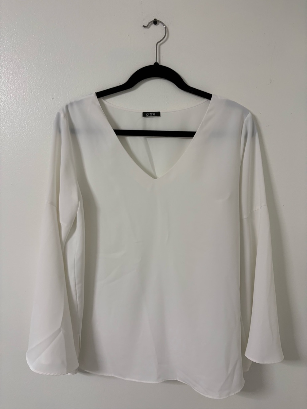 White V-Neck Blouse Bell Sleeves